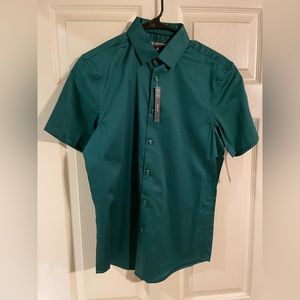 INC International Concepts Men Rainforest Green XS Shortsleeve Buttondown Shirt